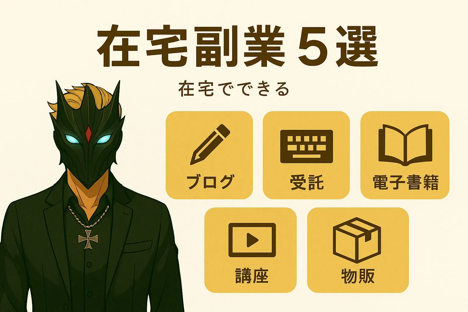 在宅副業5選紹介(物販、クラウドワーク、電子書籍、ブログ・ユーチューブ)