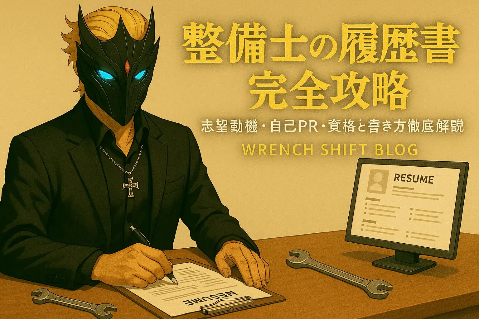 整備士が履歴書を書いている姿