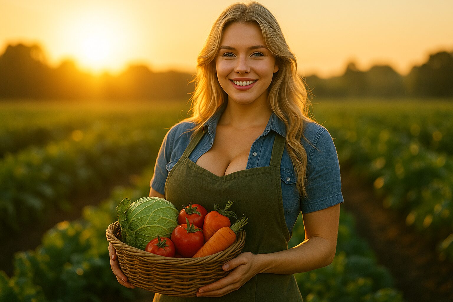 農家で野菜をもっているミシェル